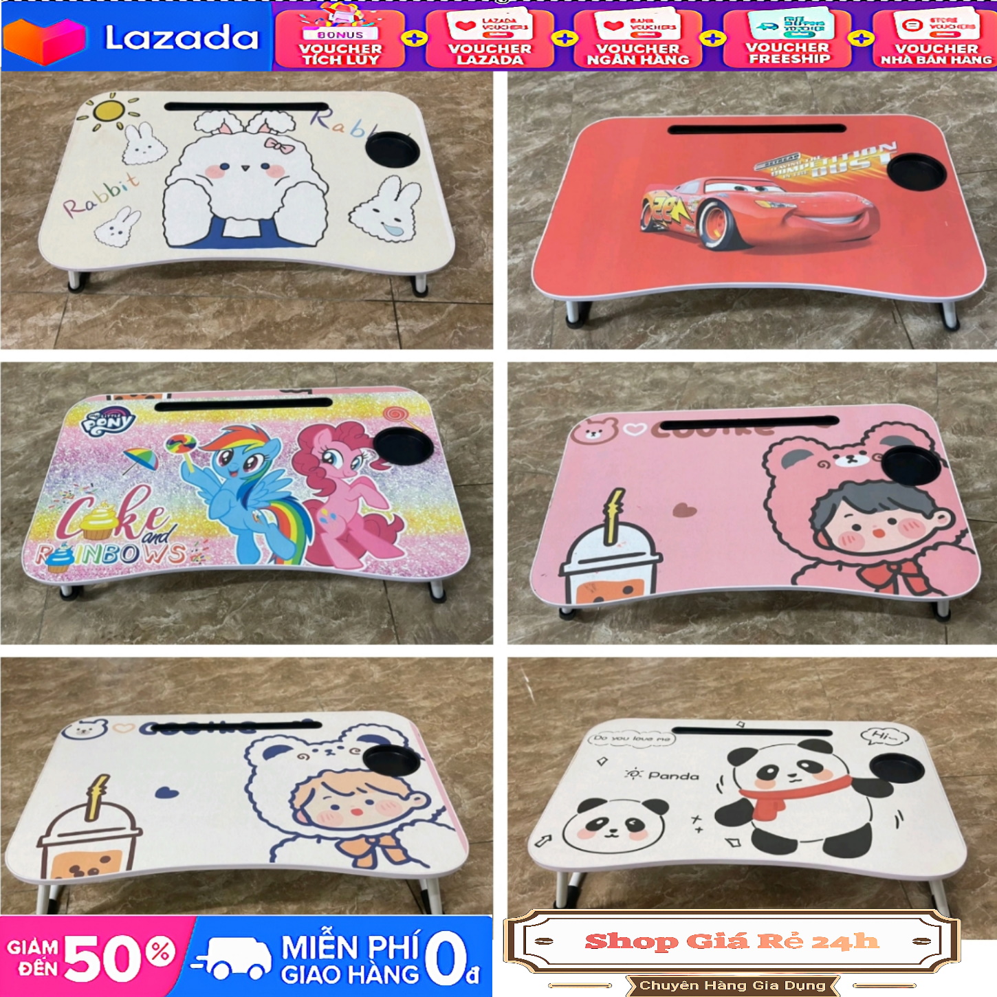Bàn học gấp gọn có khe để ly, ipad điện thoại tiện dụng - 60 x40 x28 - có nhiều màu lựa chọn