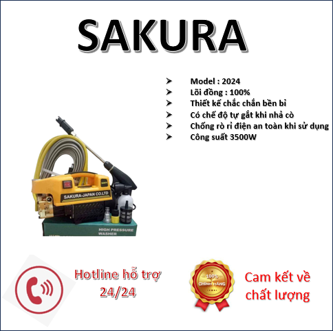 Máy rửa xe sakura 3500W - Máy rửa xe sakura Lõi Đồng Cực Khỏe