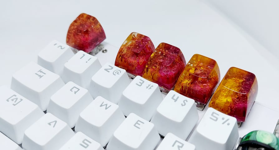 Keycap artisan SA R1 tone đỏ vàng trang trí bàn phím cơ gaming