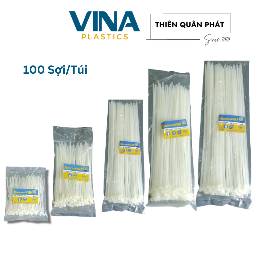 Dây rút nhựa màu trắng nhiều kích cỡ thông dụng 10, 15, 20, 25, 30 Cm (100 Sợi/Bịch) dẻo, dai, móc gài có thể tháo dễ dàng được làm từ nhựa PA66