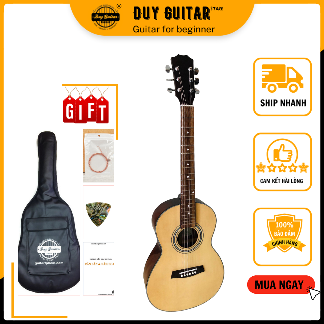 Đàn guitar acoustic mini DD120 size 3/4 đàn guitar mini cho trẻ em xài dây sắt + tặng bao da và phụ kiện Duy Guitar Store