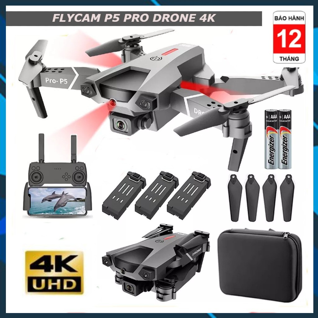 [New 2022]Máy Bay Flycam-Flycam Mini Giá Rẻ-Flycam Mini P5-Pro, Flycam Drone Mini 4k Trang Bị cảm Biến Chống Va Chạm -2 Camera HD Sắc Nét Bảo Hành 12T