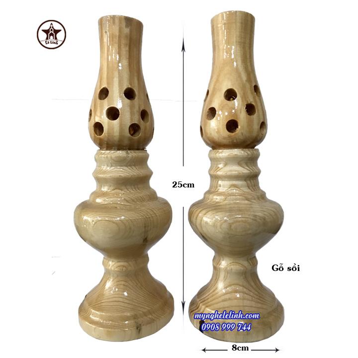 Cặp đèn thờ gỗ sồi cao 25cm