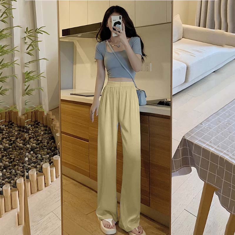 Quần Dài Nữ Ống Rộng Dáng Suông Cạp Chun Chất Lụa Mềm Trơn Màu Thời Trang Sugal QUAN NU 050V2