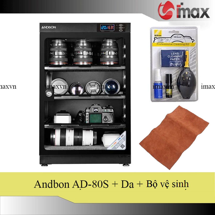 Tủ chống ẩm andbon ad-80s - công nghệ japan + bộ vệ sinh máy ảnh 8 in 1 + tặng da cừu lau len