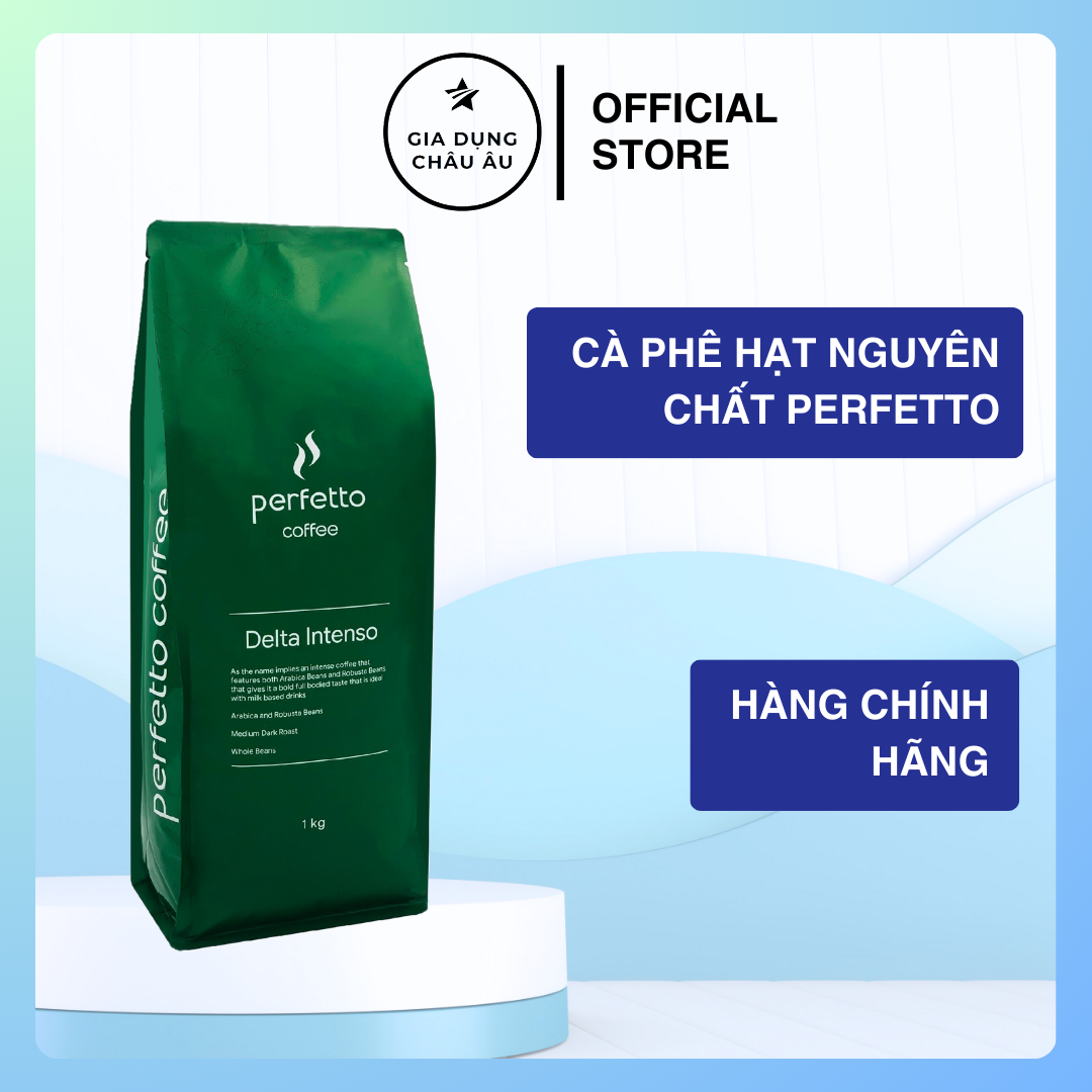 Cà phê hạt nguyên chất pha máy cao cấp Perfetto Delta Series Intenso 1000g - Hạt cà phê rang mộc vị đậm đà tương đương với HẠT CÀ PHÊ RANG MỘC PERFETTO PHK.02 chuyên dùng cho máy pha cà phê Delonghi và máy xay cà phê Delonghi