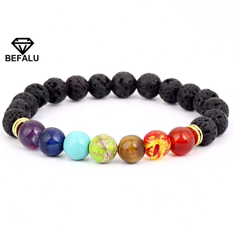 Vòng tay phong thủy 7 màu đá núi lửa befalu - vd01