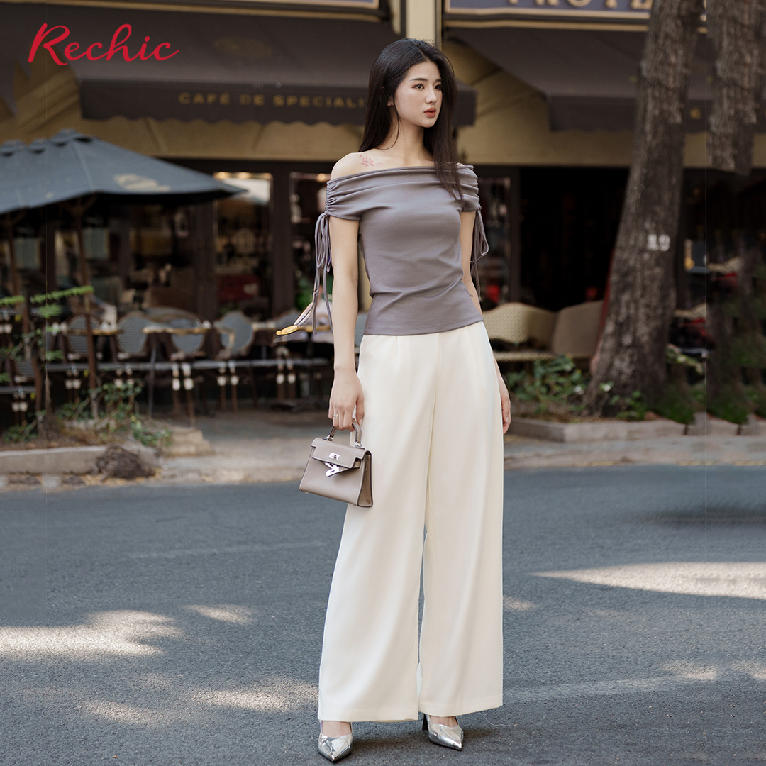 RECHIC Áo kiểu Haper trễ vai chất cotton dây thắt vai cá tính