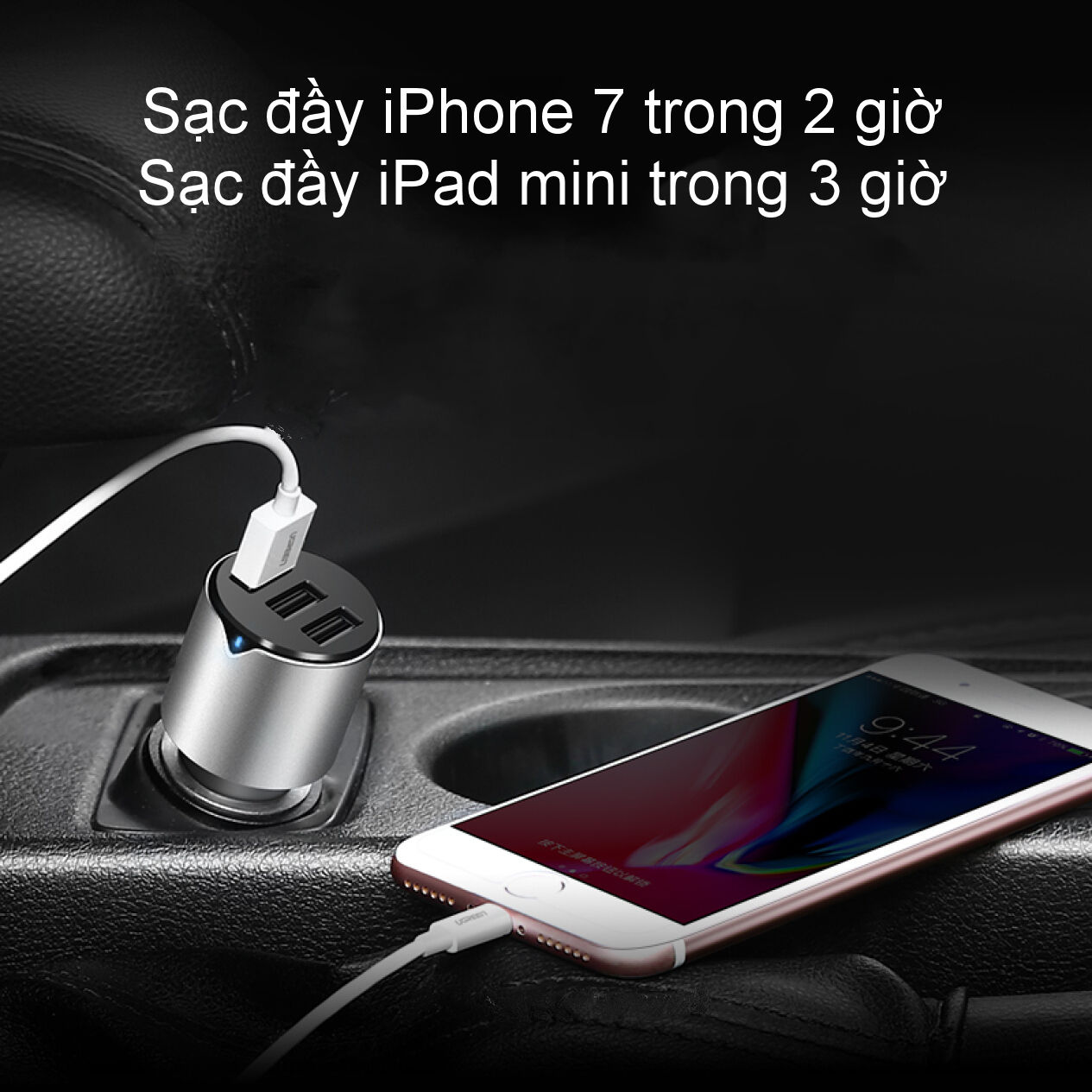 Sạc điện thoại hỗ trợ 3 cổng USB 2.0 trên xe hơi, dòng tối đa 2.4A UGREEN CD165 40733 Sạc điện thoại hỗ trợ 3 cổng USB 2.0 trên xe hơi, dòng tối đa 2.4A UGREEN CD165 40733