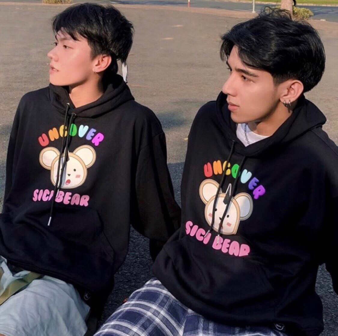 Áo nỉ hoodie in sici bear siêu dễ thương