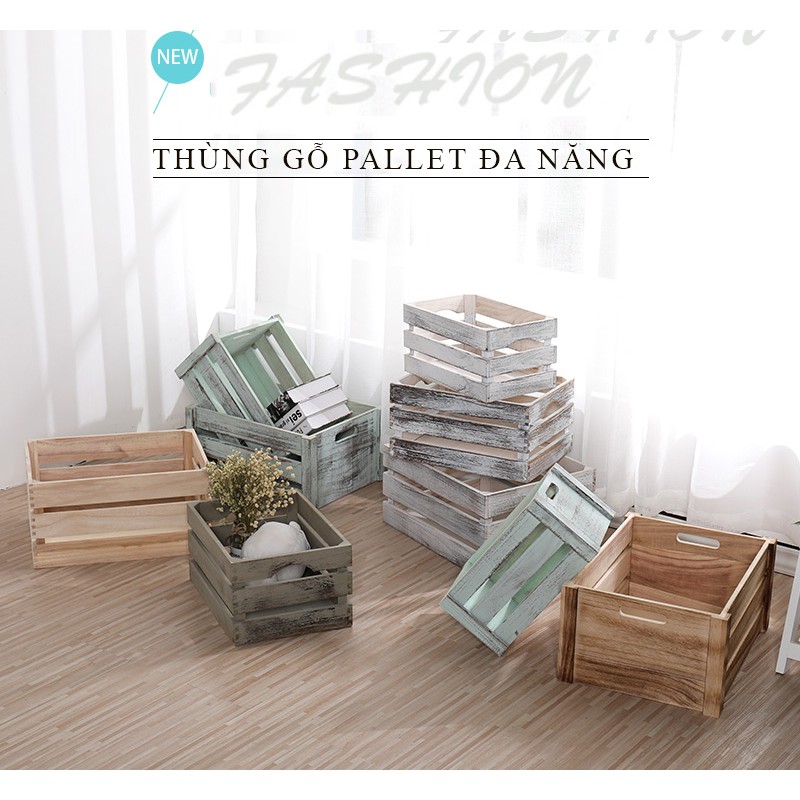 Hộp lưu trữ gấp gọn trang trí, lưu trữ đồ dùng decor - Két gỗ pallet/Thùng gỗ pallet đa năng Hdecor