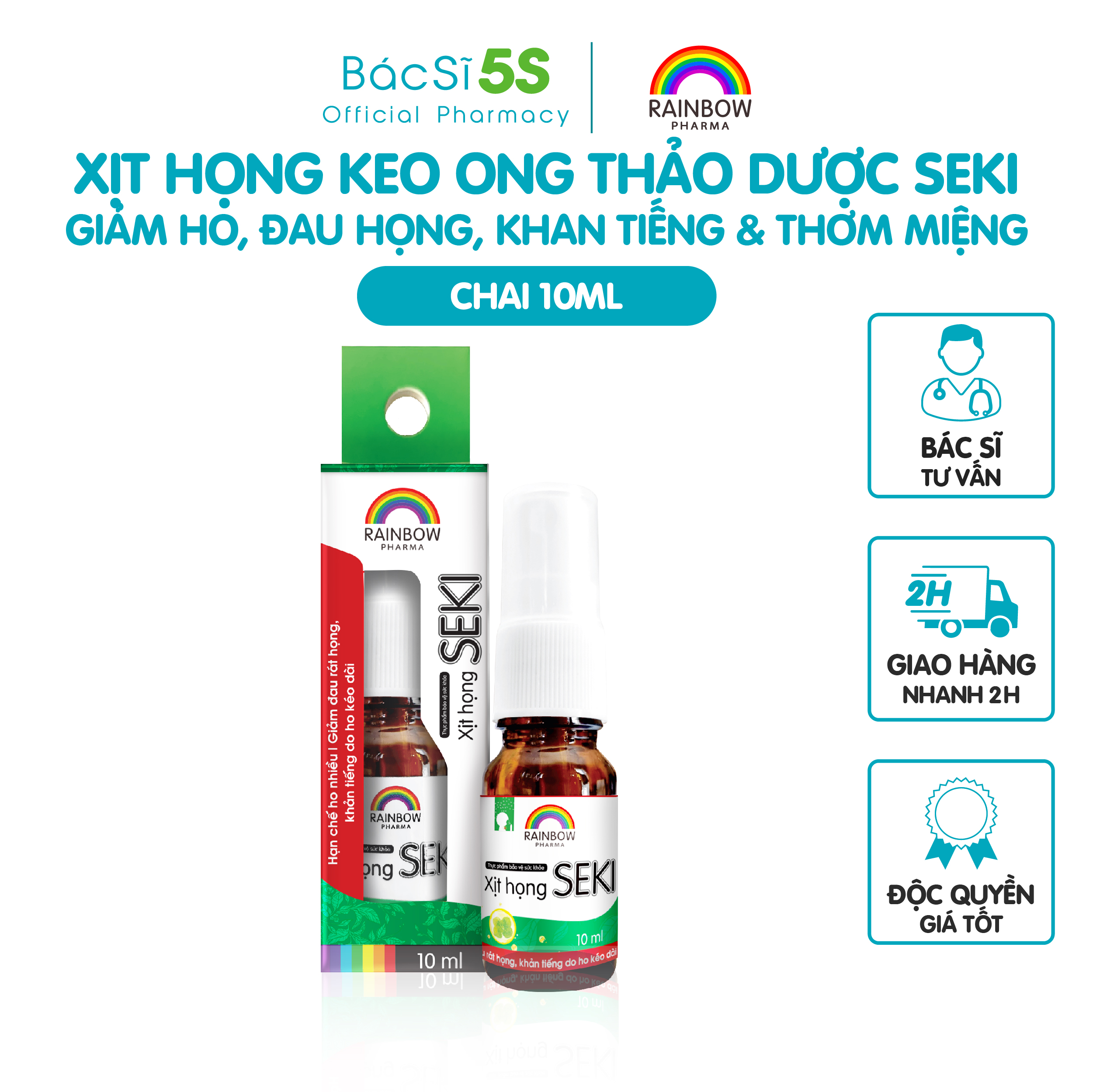 Xịt họng keo ong thảo dược Seki - chai xịt thơm miệng giảm ho viêm họng (Chai 10ml)