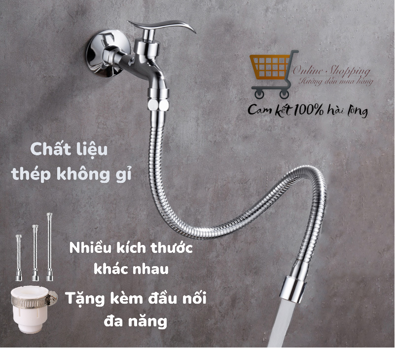 Dây nối dài vòi nước thép không gỉ xoay 720 độ theo mọi hướng