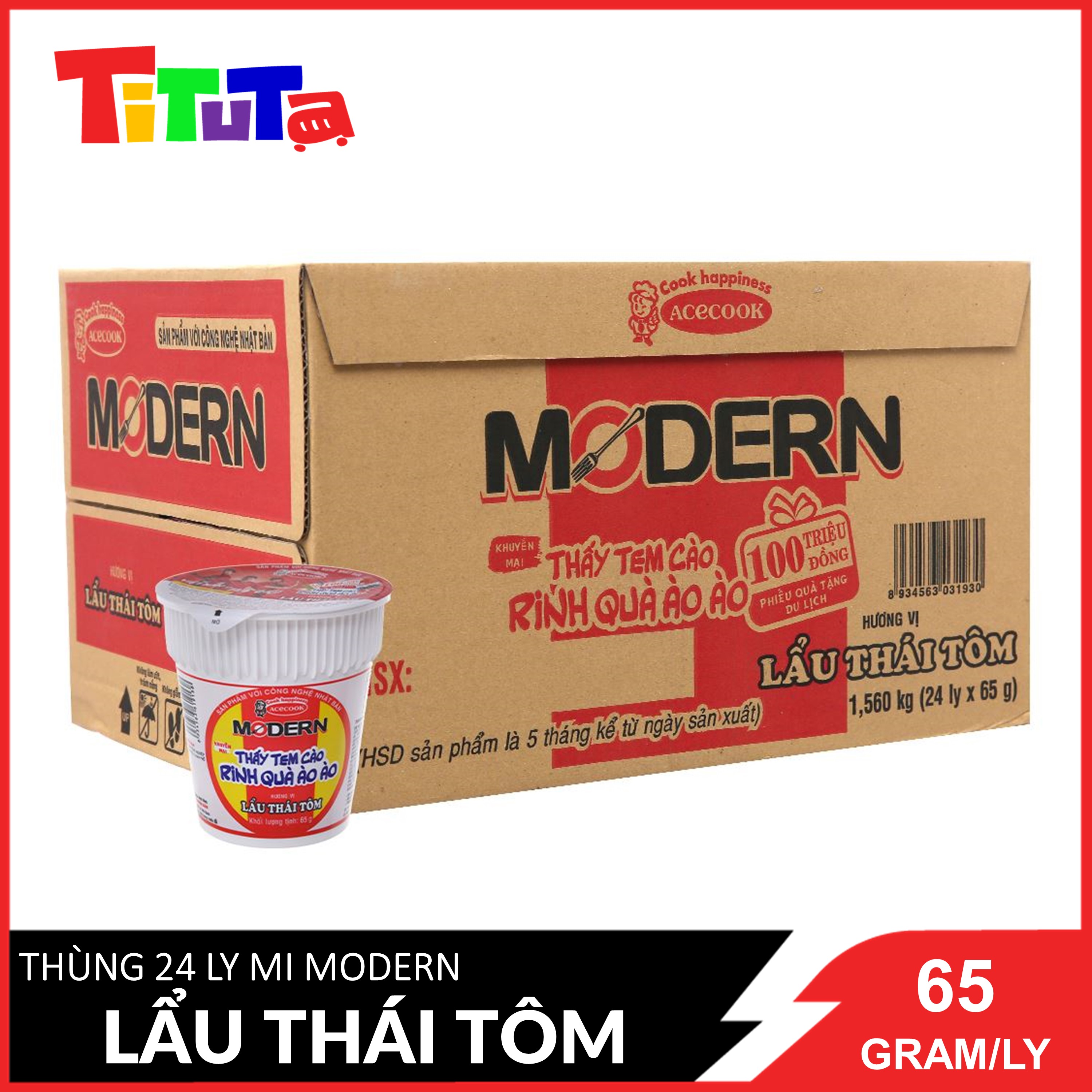 Thùng 24 Ly Mì Modern Vị Lẩu Thái Tôm 65 Gram / Ly