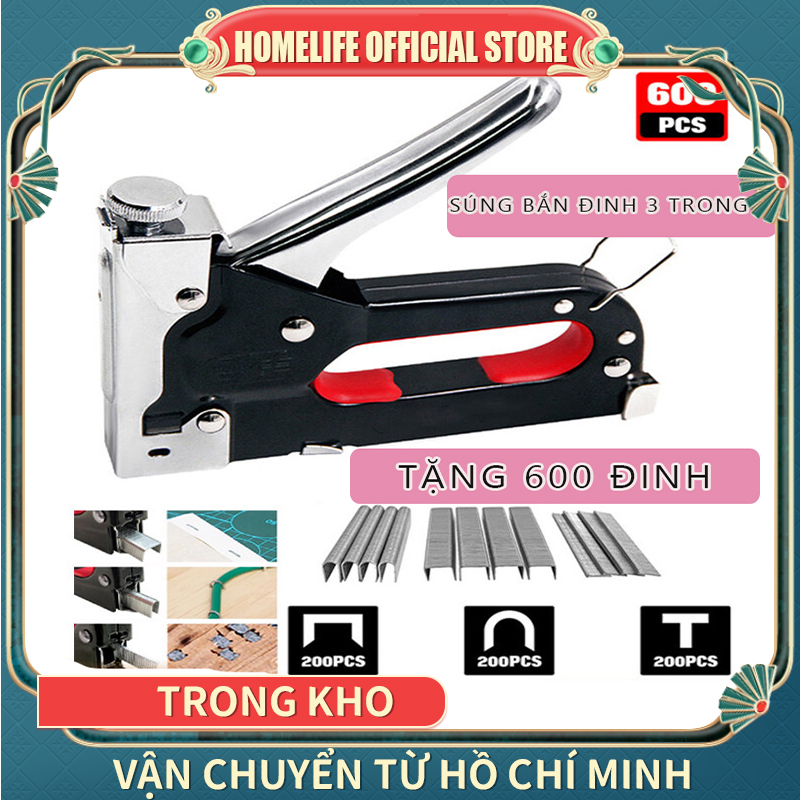 Súng bắn ghim đa năng Kìm bắn đinh ghim cầm tay 3 trong 1 có tăng lực bấm cả 3 kiểu ghim U TTặng kèm 600 đinh cỡ 414 mm súng bắn đinh súng bắn đinh hơi súng bắn ván ép