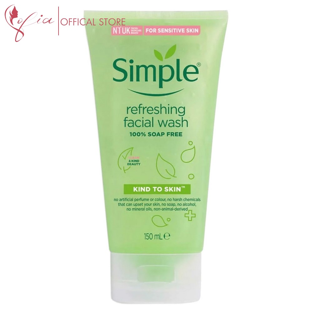 Gel rửa mặt simple dịu nhẹ cho da nhạy cảm kind to skin refreshing facial wash 150ml