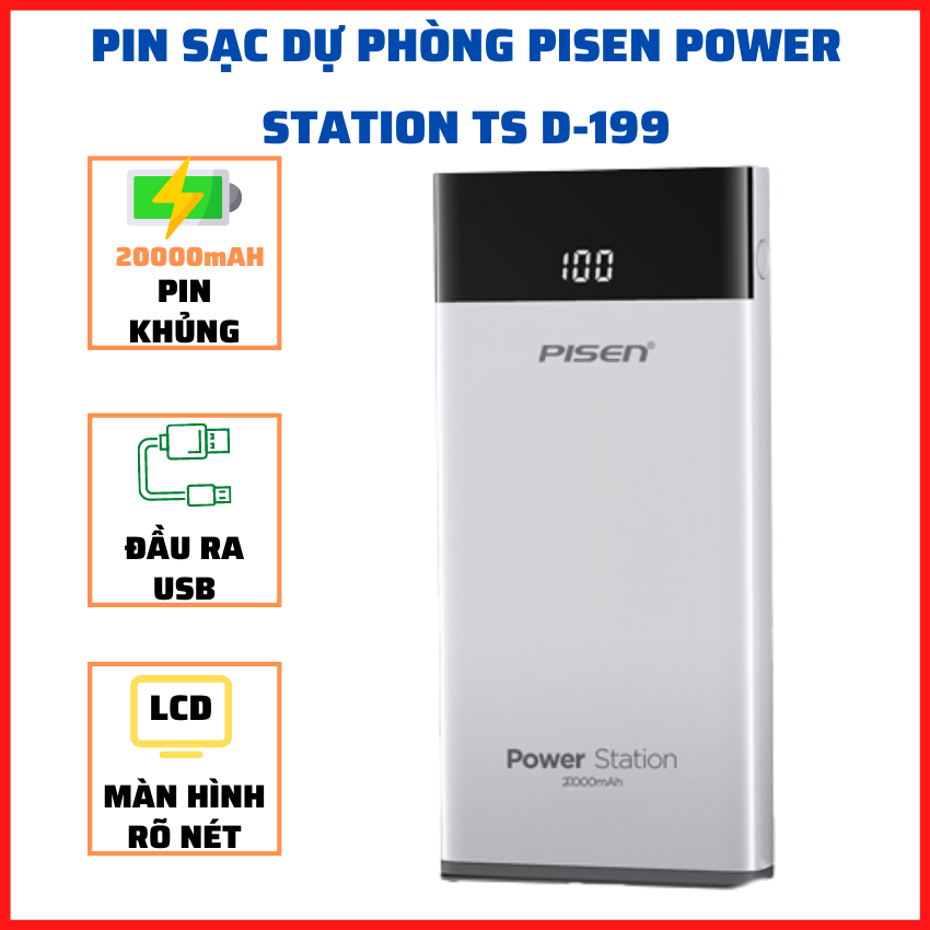 Sạc dự phòng, pin sạc dự phòng, sạc pisen - pin sạc dự phòng 20.000mah lcd ts-d199, pin cực khủng, sạc nhanh chóng, tương thích với nhiều thiết bị - bảo hành 12 tháng