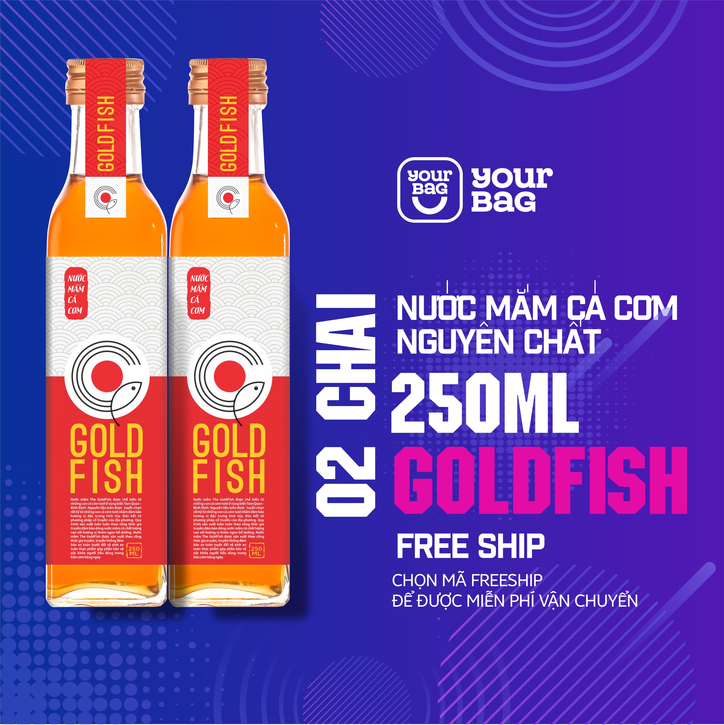 Nước mắm Gold Fish (02chai x 250ml) Nguyên Chất hương vị truyền thống  thơm ngon hảo hạng  - yourbag - nước mắm