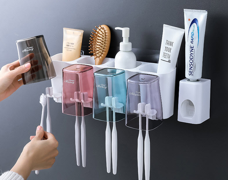 Chính hãng - Kệ để bàn chải, kem đánh răng, kệ sử dụng miếng dán cường lực không cần khoan vít