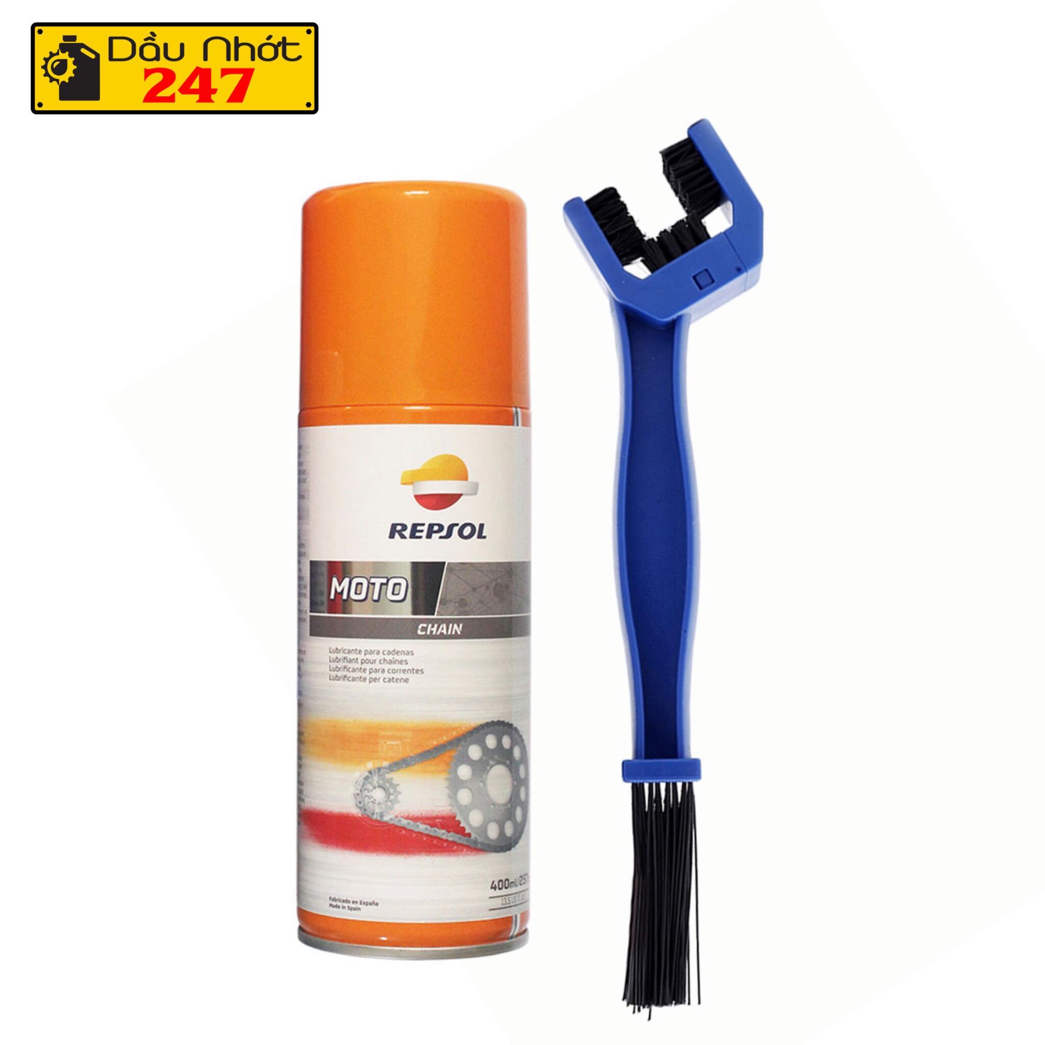 Combo chai xịt dưỡng sên/xích Repsol và bàn chải