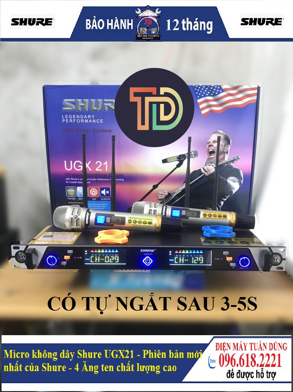 Micro không dây Shure UGX21 - LOẠI 1 CÓ TỰ NGẮT TỪ 3-5S - 4 Ăng ten chất lượng cao