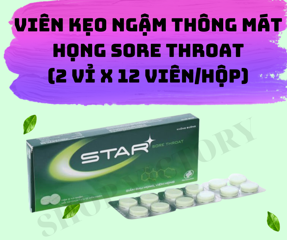 Viên, kẹo ngậm ho, thông mát họng không đường star sore throat - màu xanh lá/ xanh dương/cam