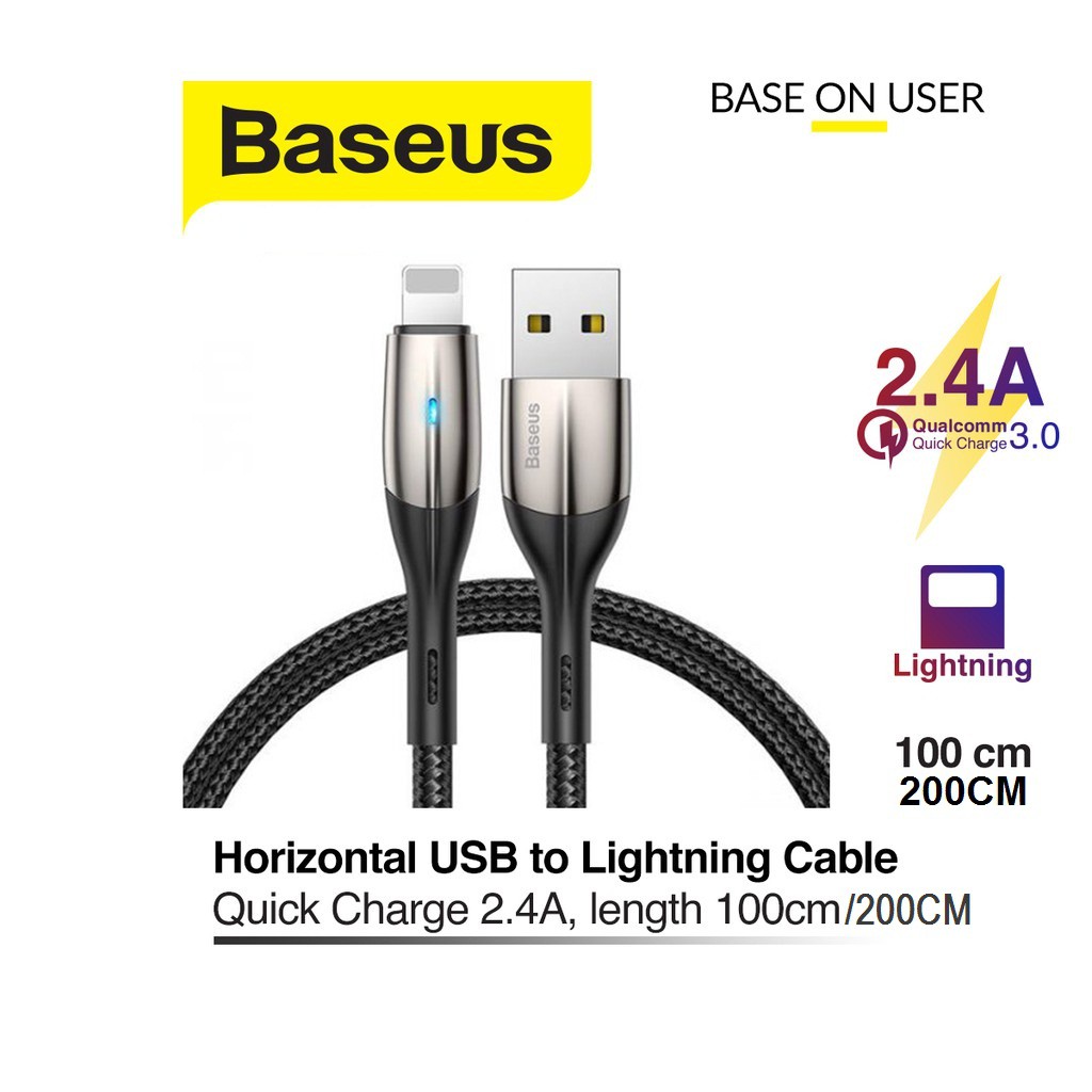 Dây sạc iPhone - Cáp Lightning hỗ trợ sạc nhanh - Siêu bền - Chống gẫy - Đèn LED - Bảo hành chính hãng Baseus