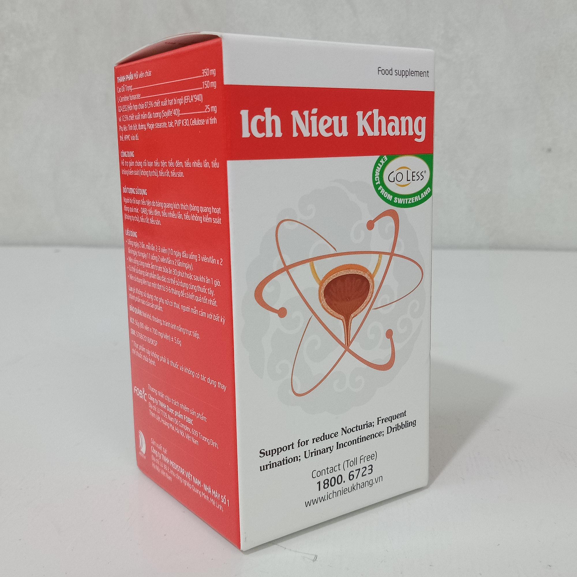 ÍCH NIỆU KHANG tạm biệt lỗi lo tiểu đêm, tiểu nhiều lần ( hộp 1 lọ 80 viên)