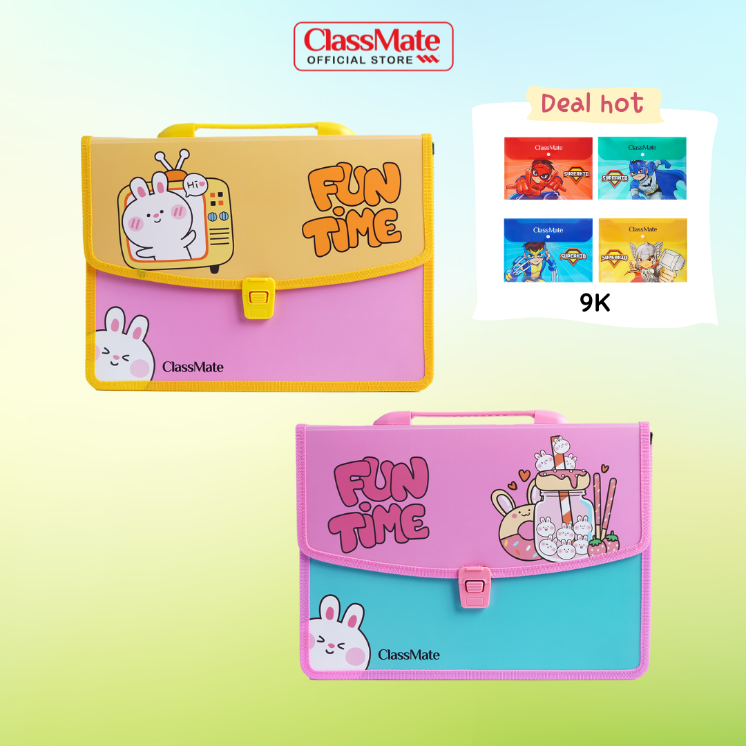 Cặp học thêm 2 ngăn funtime classmate hình ngộ nghĩnh, chất liệu nhựa nguyên sinh an toàn cl-sb601
