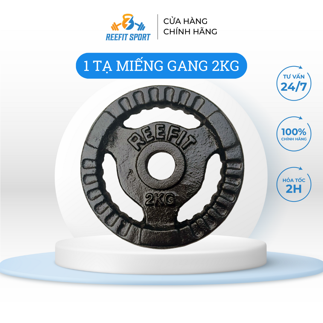 Tạ miếng tạ bánh gang 3 lỗ 2kg reefit