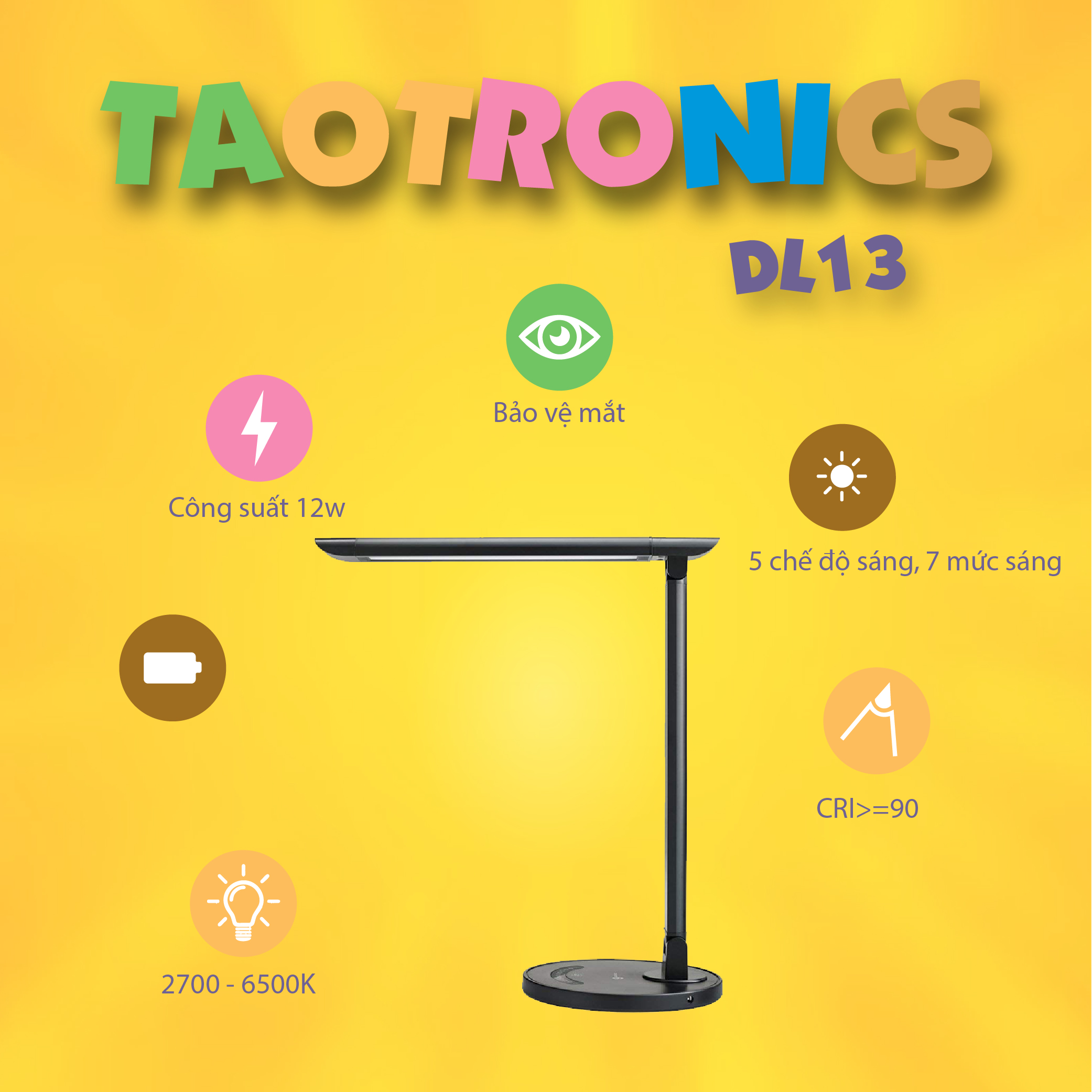 Đèn học chống cận TaoTronics TT-DL13, 12W, 5 chế độ sáng, 7 mức sáng