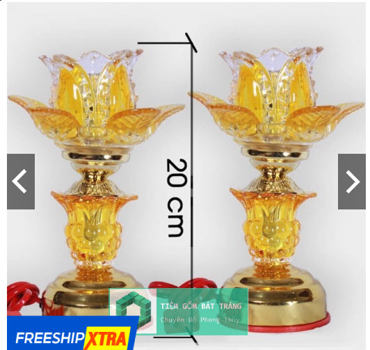 Đèn thờ bông pha lê chạy bằng điện cao 20cm