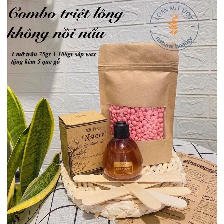 [FreeshipMAX] Combo triệt lông 100gr sáp wax nóng Hard Bean và Mỡ Trăn Nstore