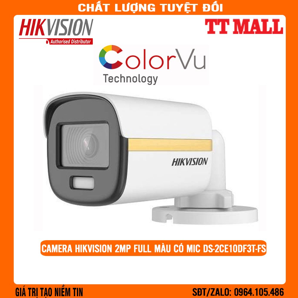 Camera colorvu có míc HIKVISION 2MP DS-2CE10DF3T-FS -hàng chính hãng