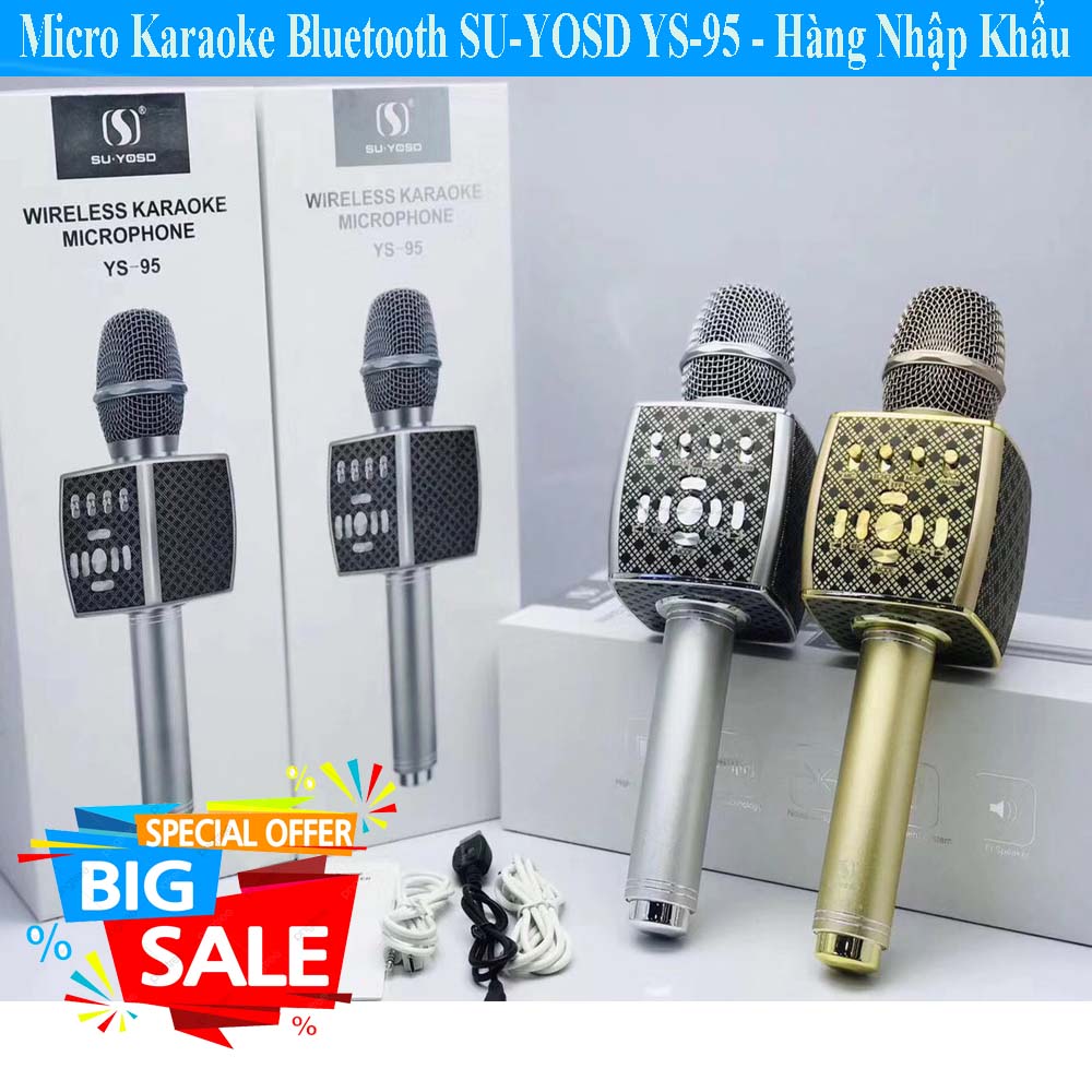 [Thanh Lý Giảm Giá 50] Micro Karaoke Bluetooth SU-YOSD YS-95 - Hàng Nhập Khẩu, Lọc Tiếng ồn Cực Hay- Kèm Loa- Âm vang - Ấm - Mic Hát Karaoke Cầm Tay Mini - Mic Hát Karaoke Hay Nhat Hiện Nay, BH 1 đổi 1.