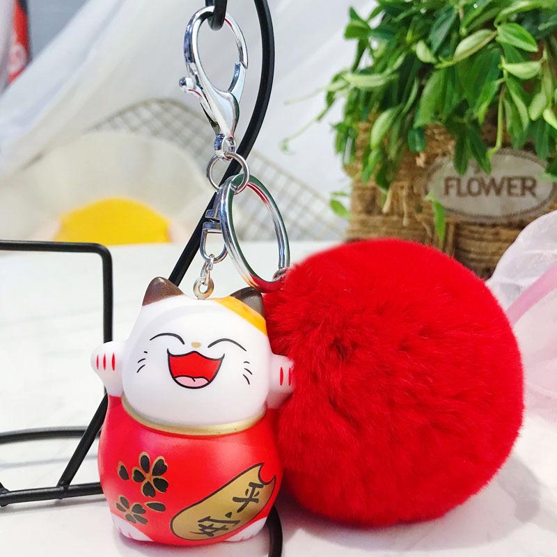 [HCM]Bộ móc khóa  Mèo Phát Tài đỏ dễ thương  kèm cục bông lông cực mềm mịn treo cặp balo túi xách - MKB05