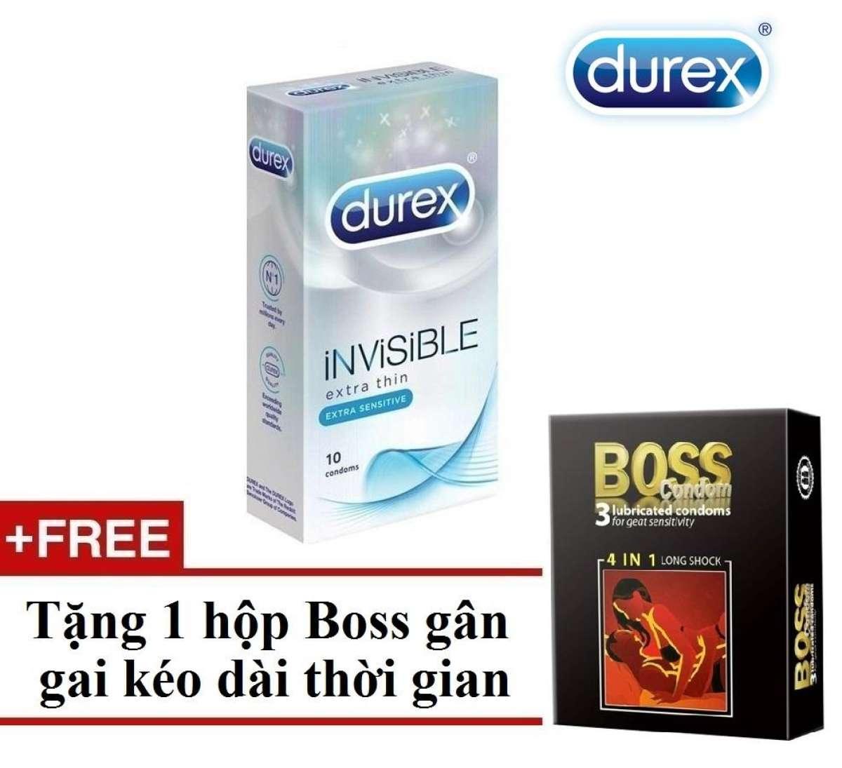 Combo 1 hộp bao cao su siêu mỏng Durex INVISIBLE hôp 10c tặng 1 hộp bcs nhỏ 3c