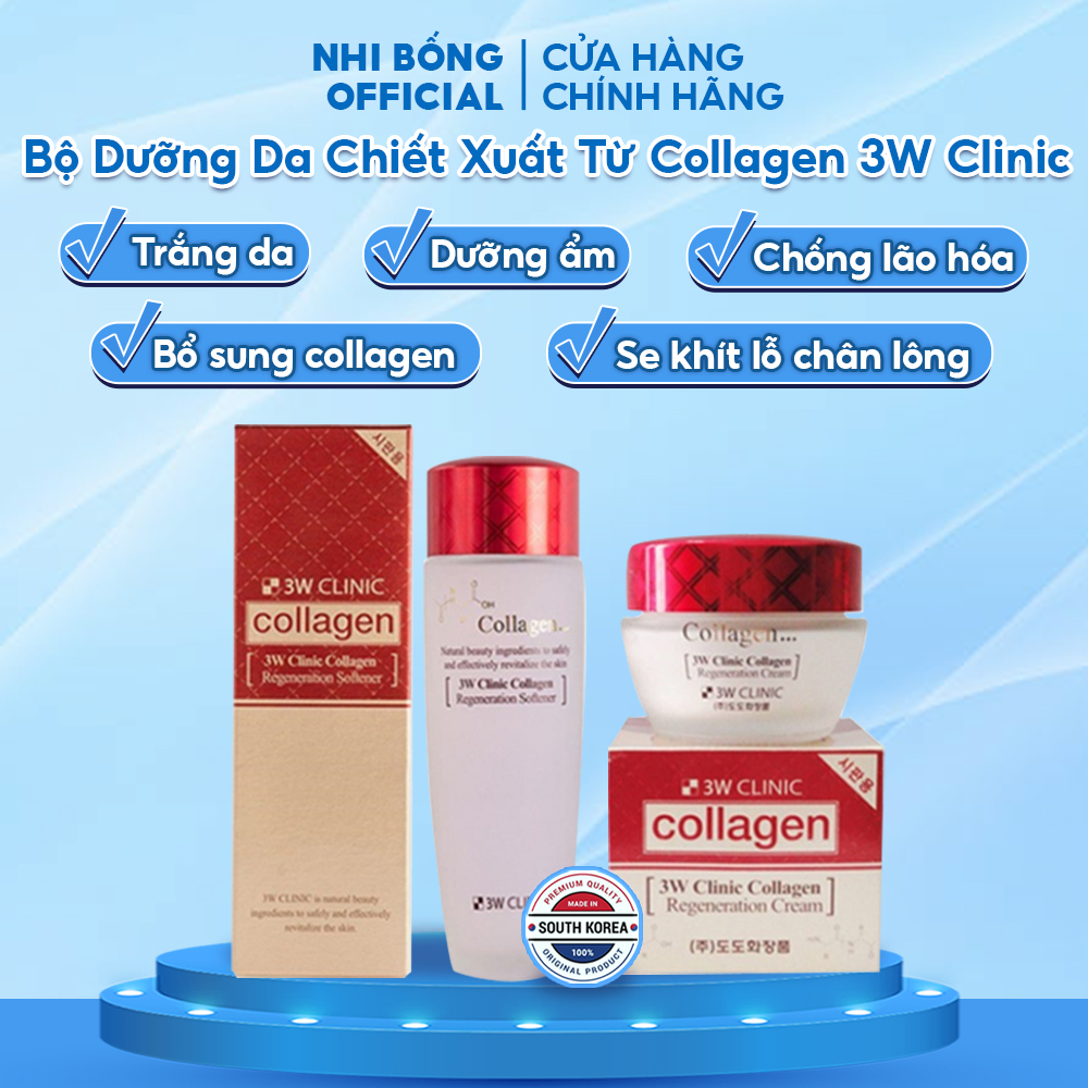 Bộ Chăm Sóc Da Skincare Săn Chắc Chống Lão Hóa 3W CLINIC Hàn Quốc Chiết Xuất Từ Collagen Dưỡng Trắng Da Dưỡng Ẩm [Nước Hoa Hồng+ Kem]