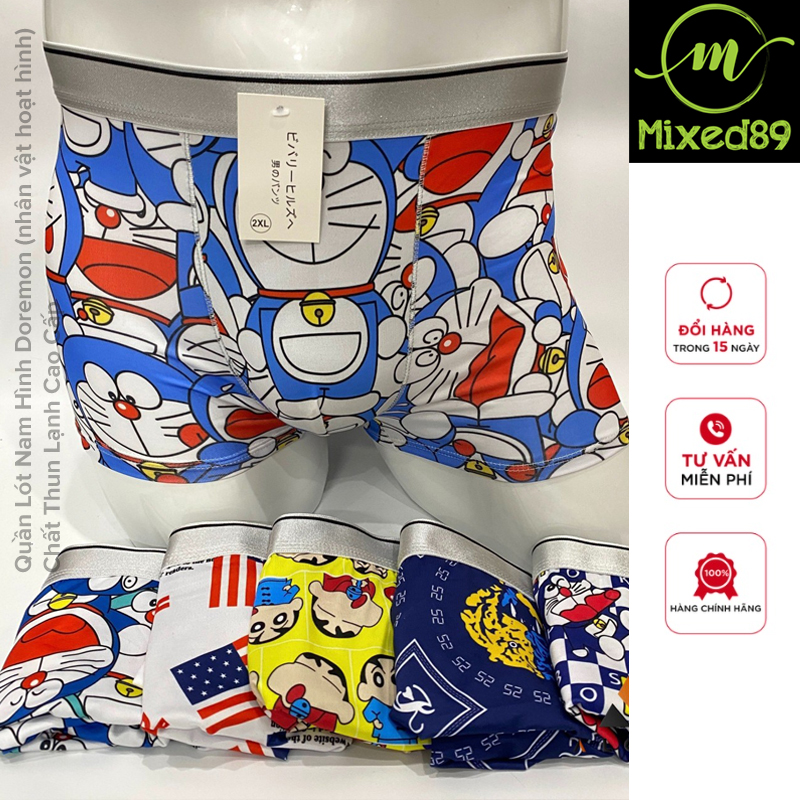 Quần Lót Nam Hình Doremon Chất Thun Lạnh Cao Cấp Mixed89.Quần sịp đùi hình Doremon,quần sịp chữ nhật hoạt hình cao cấp