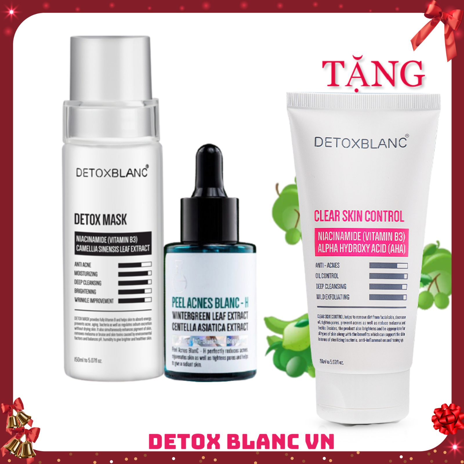 Combo xóa mụn dưỡng trắng da detox blanc tặng sữa rửa mặt