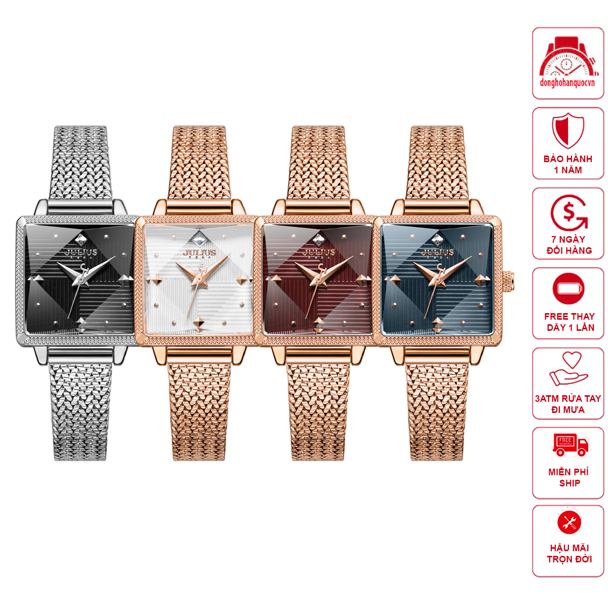 Đồng hồ nữ Hàn Quốc Julius JA-1220 dây thép mặt vuông( nhiều màu )
