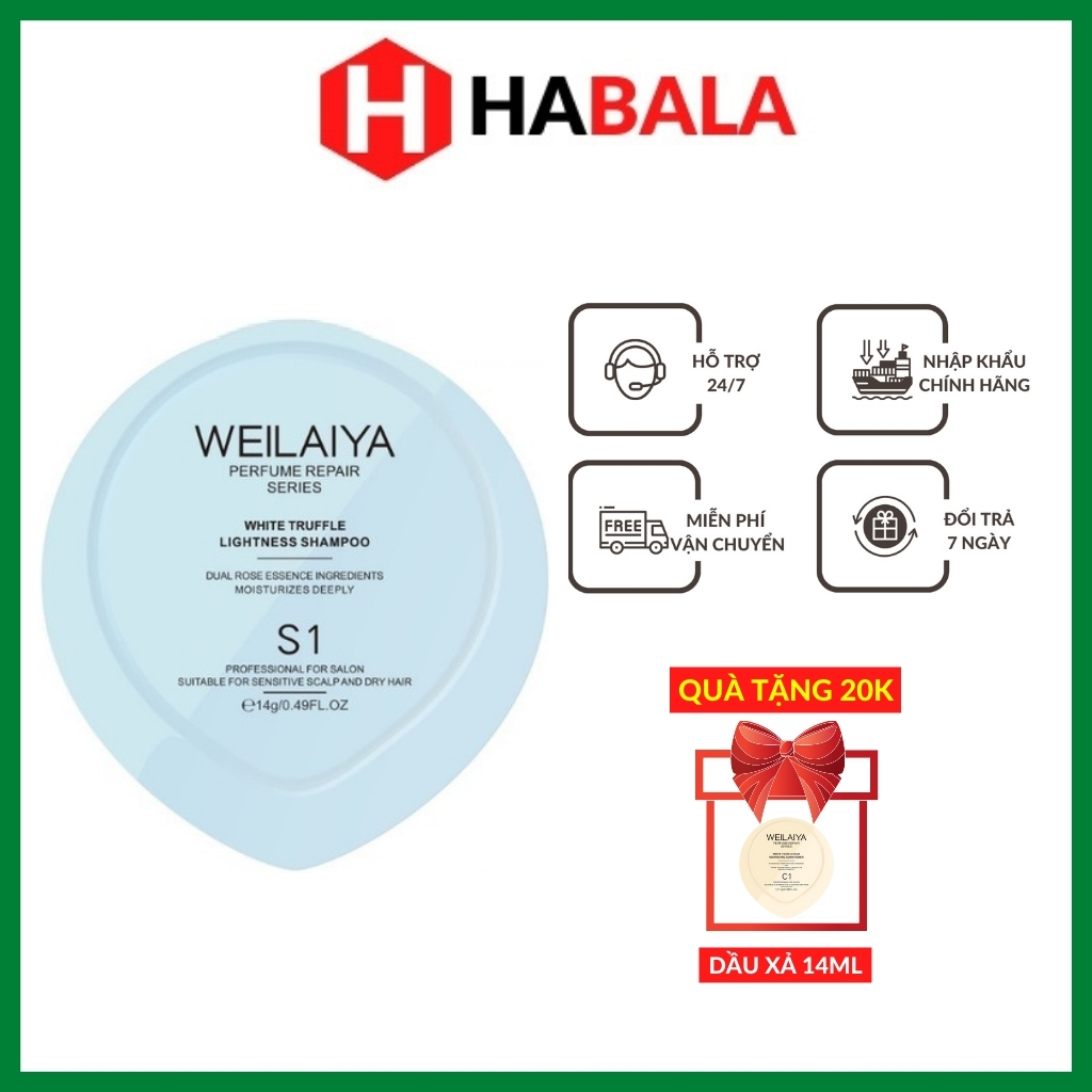 Dầu gội đầu thiên nhiên ngăn rụng tóc phục hồi hư tổn weilaiya, phục hồi tóc hư tổn, giảm rụng tóc 14ml - habala store