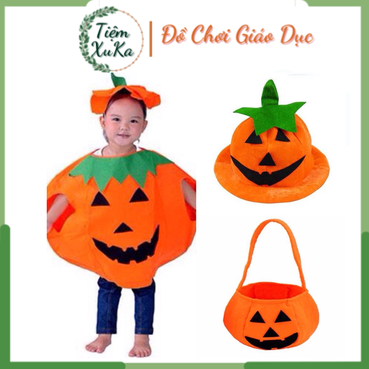 Bộ trang phục hóa trang halloween hình quả bí ngô kèm mũ