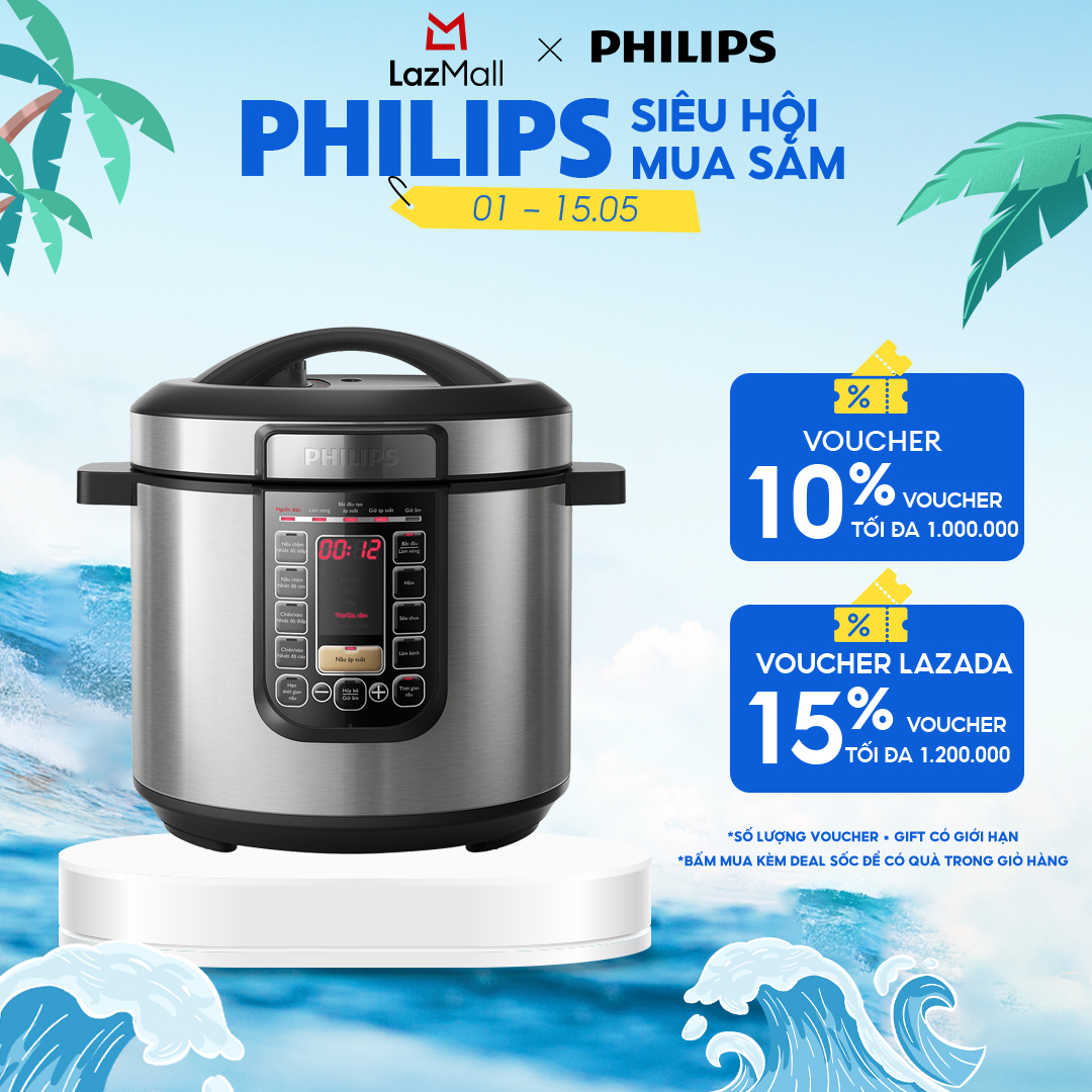 Nồi Áp Suất Điện Tử Philips HD2237/66 (6L) - Lòng Nồi Bằng Hợp Kim Nhôm Tráng Lớp Chống Dính Siêu Bền, Thiết Kế Nắp Trong Có Thể Tháo Rời Dễ Làm Sạch-Hàng Phân Phối Chính Hãng (Thay thế mẫu HD2137)
