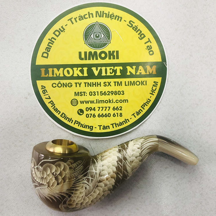 Tau thuốk lá chạm rồng sừng trâu trắng cao cấp