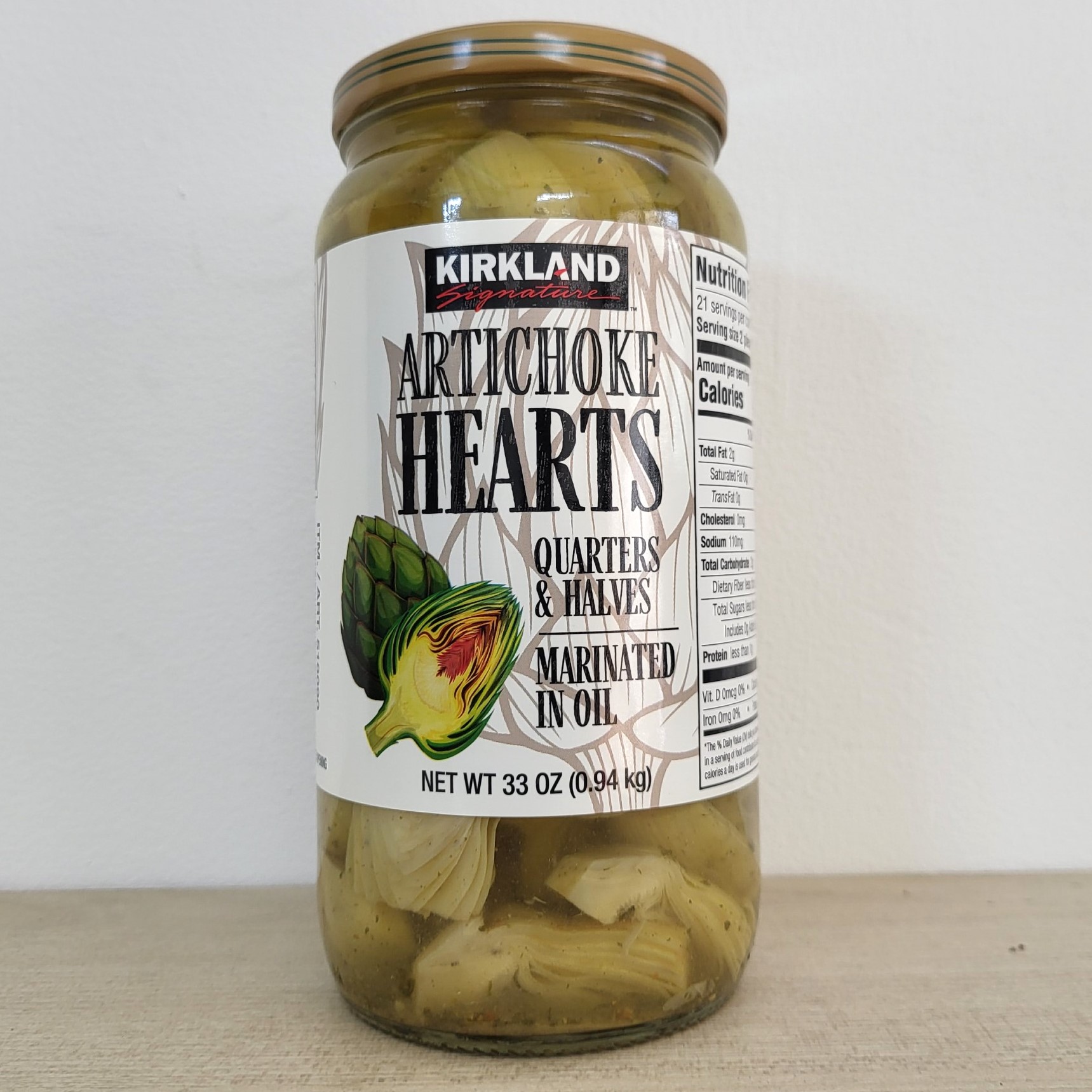 KIRKLAND (LỌ TT LỚN 0.94 Kg) HOA ATISO NGÂM Artichoke Hearts Marinated in Oil