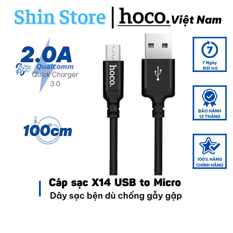 Cáp sạc nhanh 2.0a hoco x14, dây sạc micro độ dài 1m 2m - shinstore