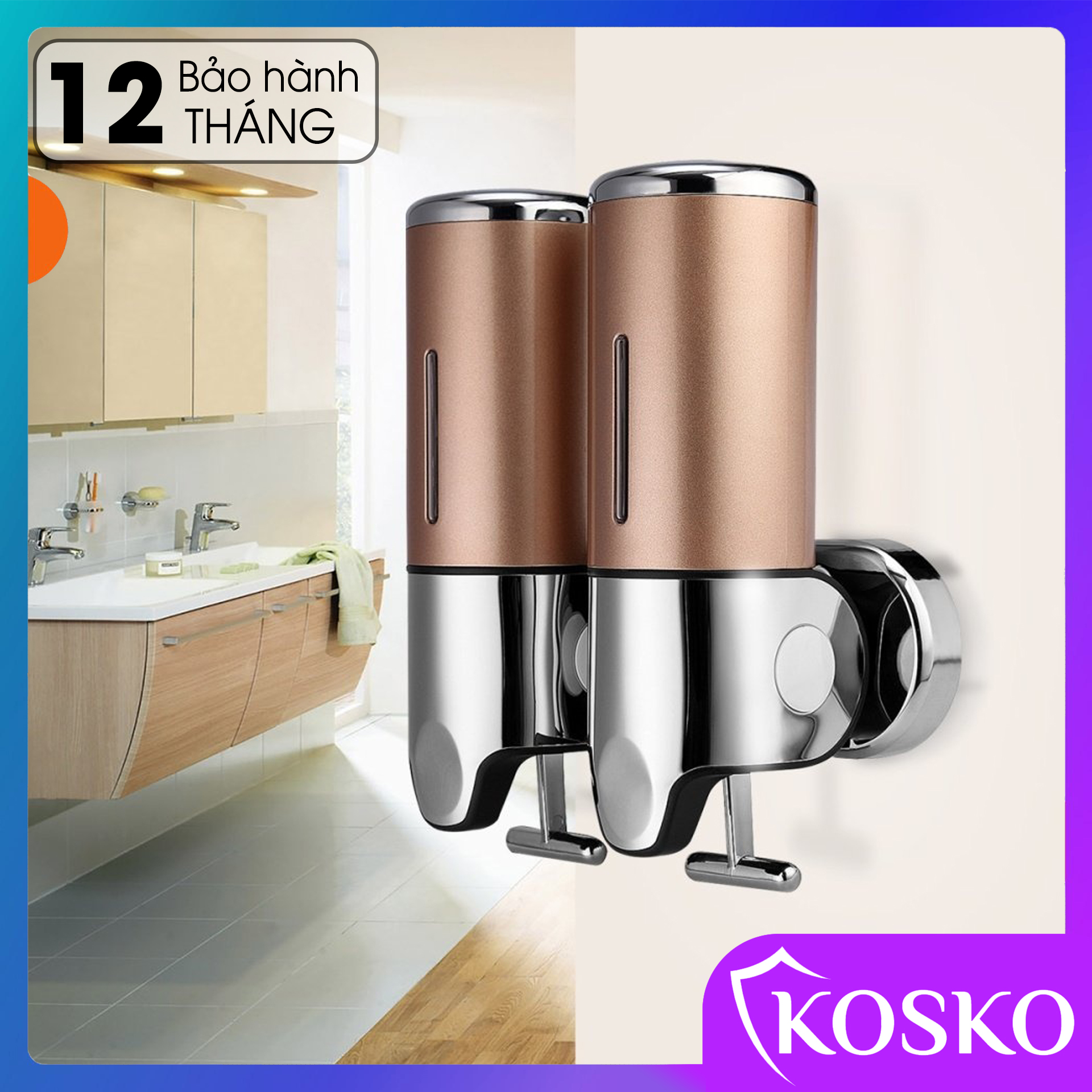 Hộp đựng dầu gội sữa tắm gắn tường KOSKO mã GANGANG KGG-175VĐ Vàng đôi, hộp đựng nước rửa tay lắp đặt dễ dàng - Sử Dụng Tiện Lợi (Bảo hành 12 tháng - 1 đổi 1 trong 15 ngày)