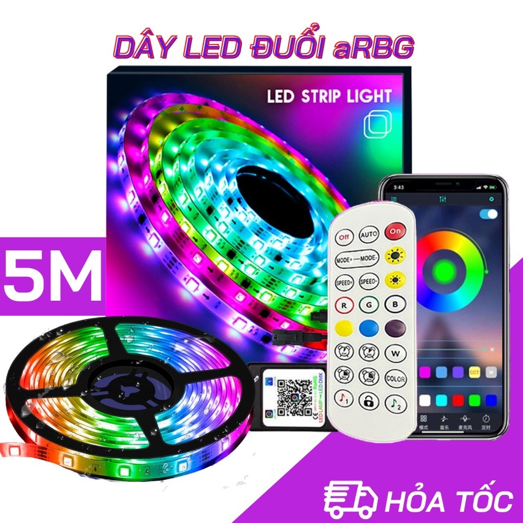 Bộ Dây Đèn LED Đuổi ARGB 5 Mét Dùng APP Nháy theo nhạc Đèn LED Decor Phòng Ngủ Trang Trí Nhà Cửa Ngày Lễ Tết