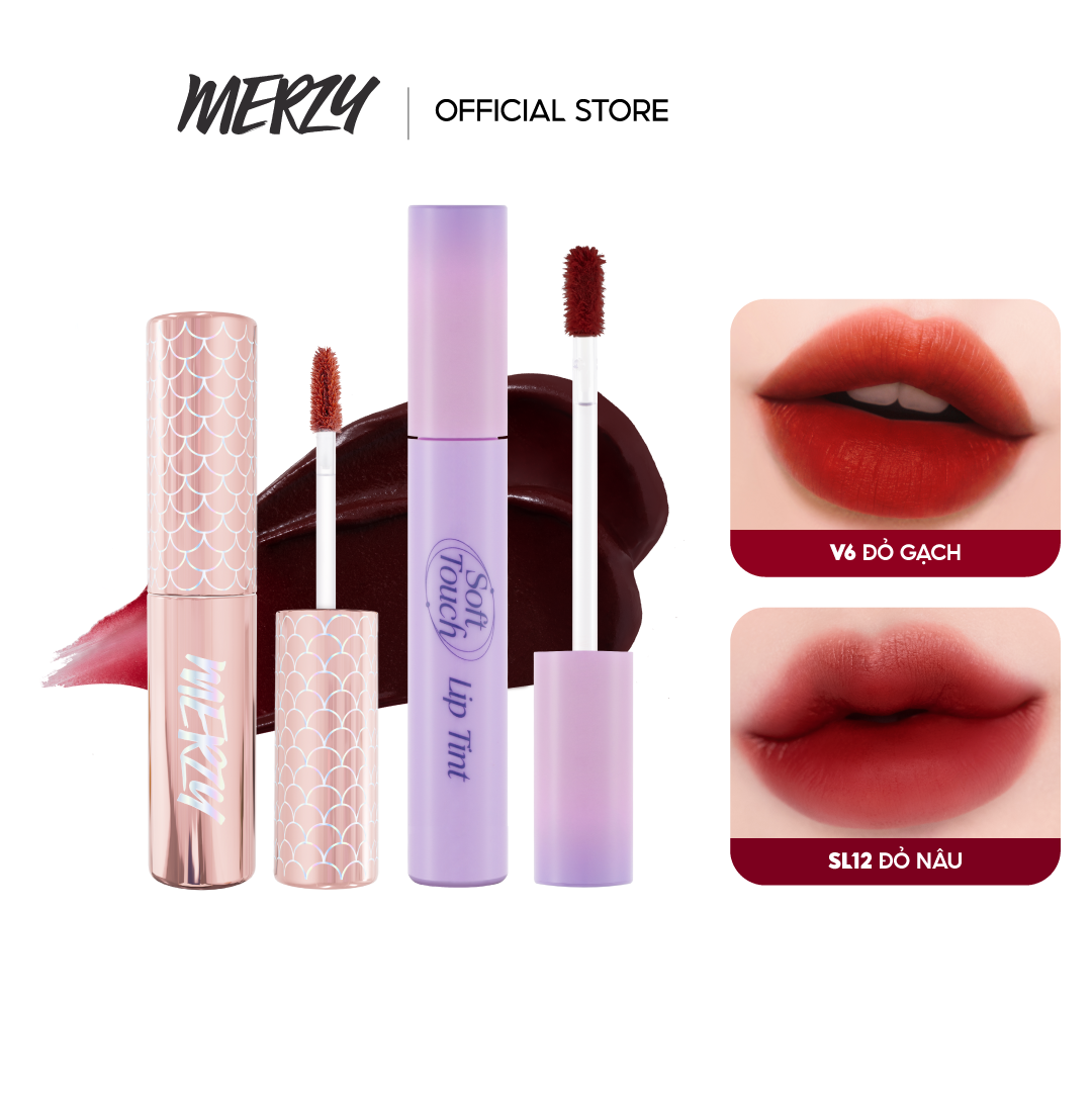 Combo 2 son kem lì merzy velvet tint #v06 ver.siren 4g + son kem lì soft touch lip tint ver 2 4g